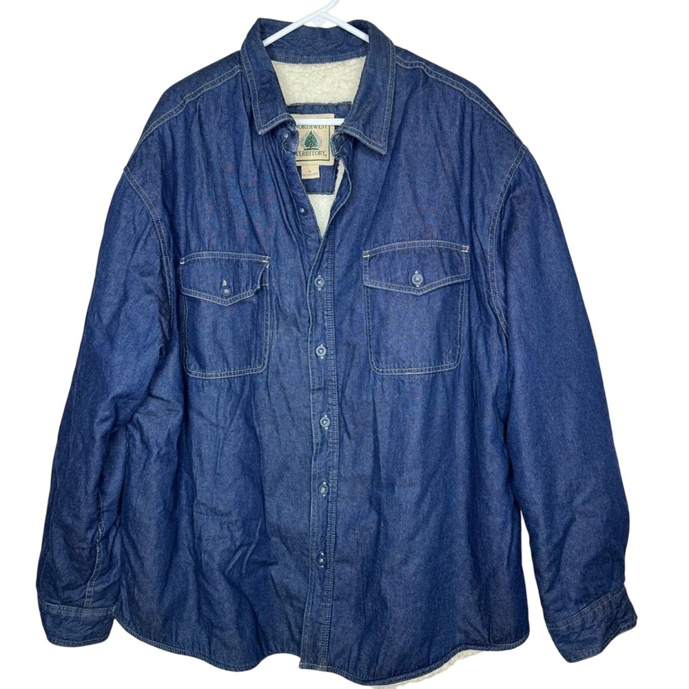 Vintage Northwest Territory Mens Sherpa Lined Denim‎ Shacket Sz XL Front Button
